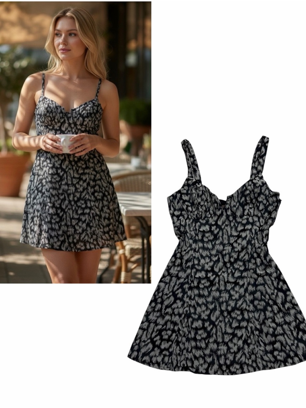FREE PEOPLE NWT Black Combo Animal Print Chrissy Mini Dress 8